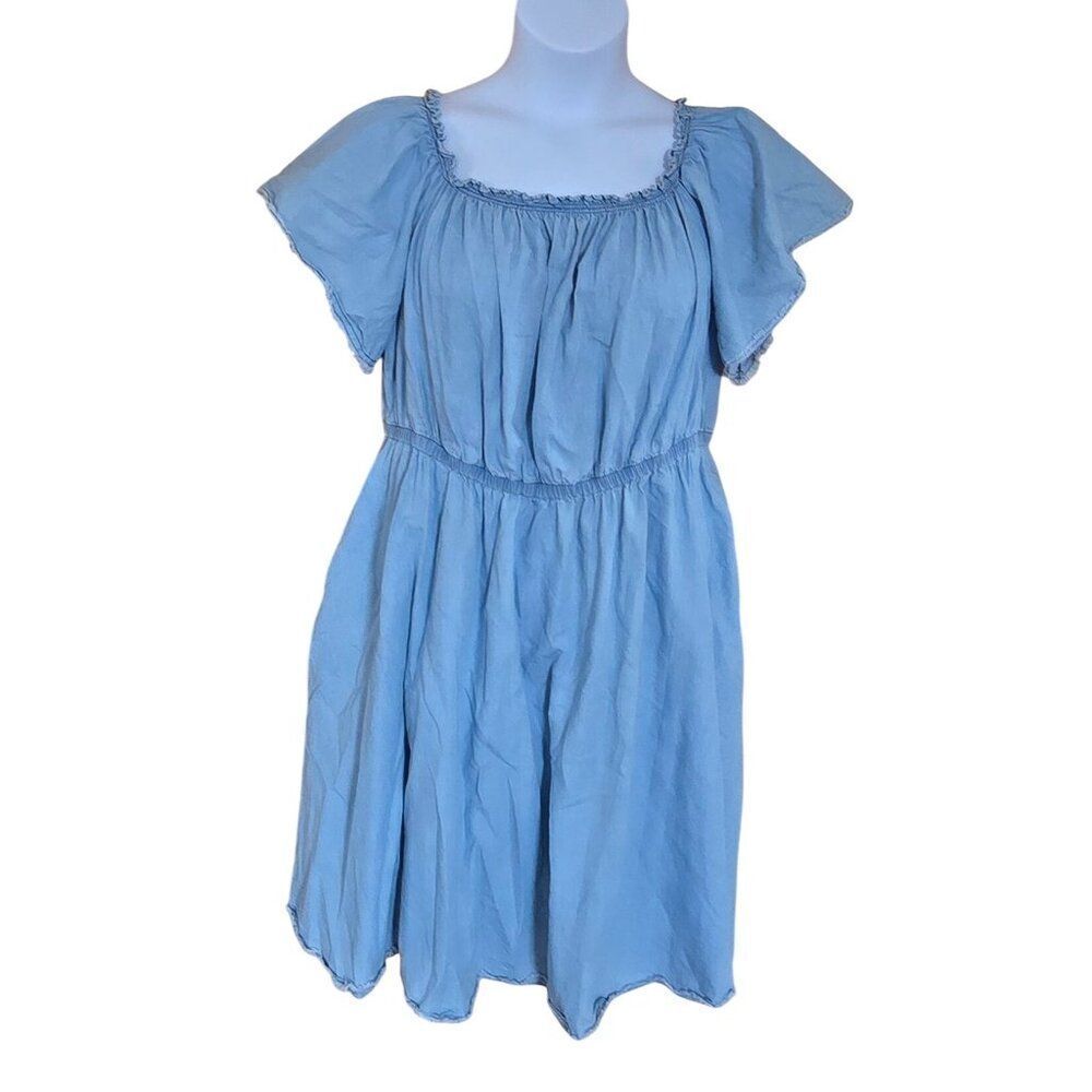 Chambray Blue Flutter Sleeve Dress boho cottagecore afternoon picnic chic